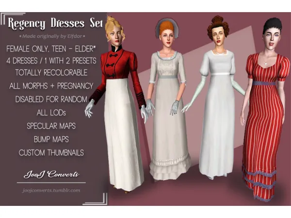 4t3 Convert from Elfdors Regency Dresses Set by simsfinds - The Sims 3 Custom Content