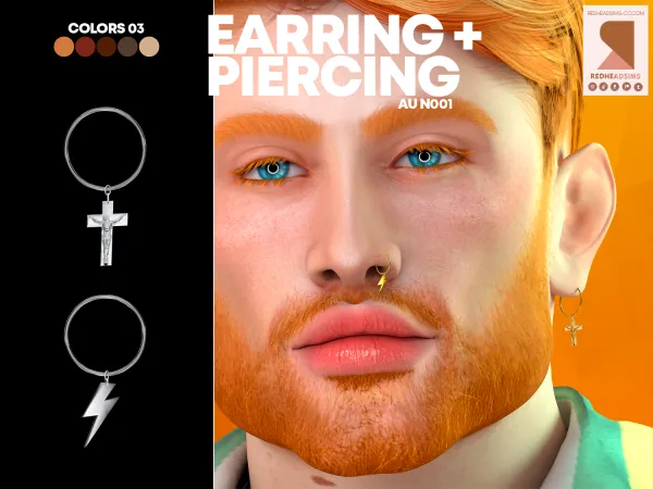 Alpha AU EARRING PIERCING N001 by redheadsims - The Sims 4 Custom Content