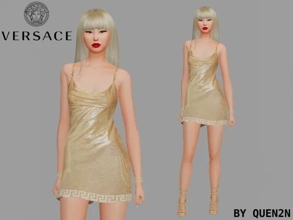 Mix VERSACE Metal Mesh Effect Mini Dress by quen2n - The Sims 4 Custom Content