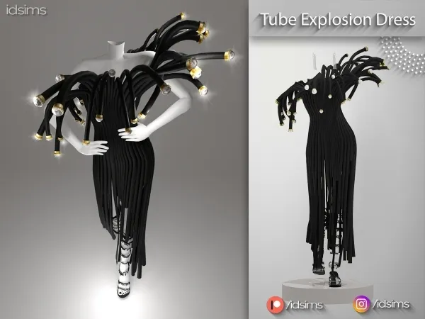 Alpha Tube Explosion Dress by polygoncouture - The Sims 4 custom content