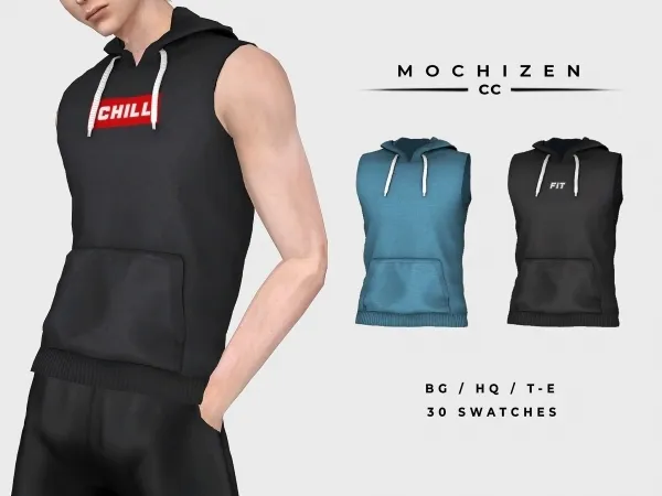 Alpha Mochizen Sleeveless Hoodie Male by mochizen-cc - The Sims 4 custom content