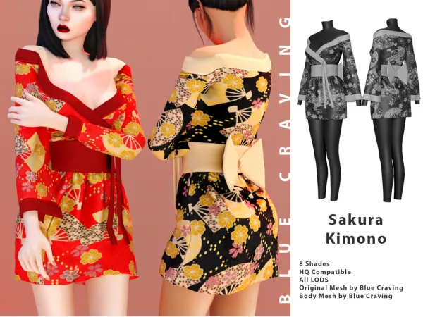 Alpha Sakura Kimono by bluecraving - The Sims 4 Custom Content