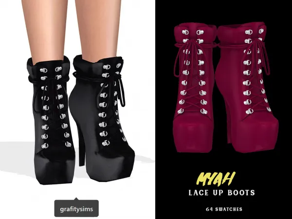 Alpha Myah Lace Up Boots by grafity-cc - The Sims 4 Custom Content