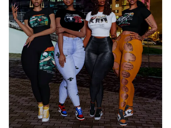 Alpha Random Tees Leggings Recolor by Afrosimtric Simmer - The Sims 4 Custom Content