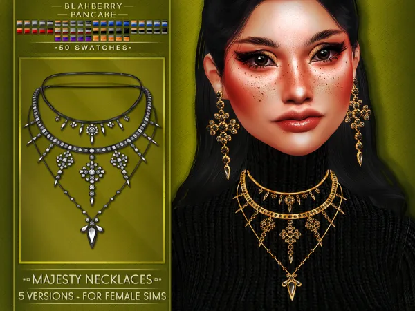Alpha Majesty Necklaces F (5 versions) Blahberry Pancake by blahberry-pancake - The Sims 4 Custom Content