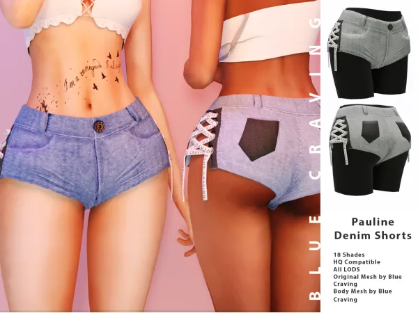 Alpha Pauline Denime Shorts by Blue Craving - The Sims 4 Custom Content