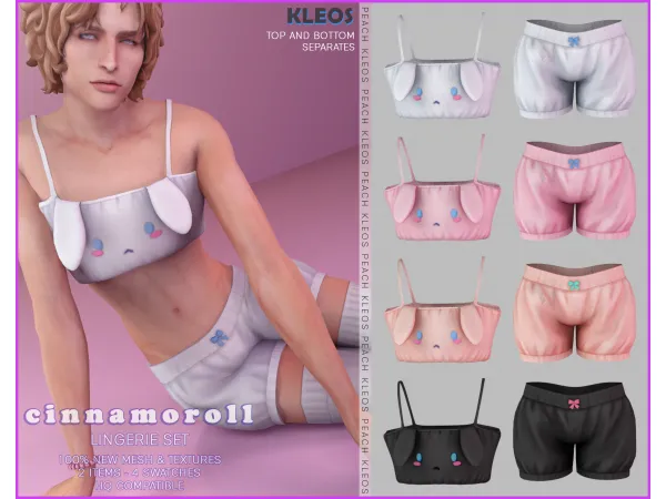 Alpha PEACH Cinnamoroll Lingerie Set by Kleos Sims - The Sims 4 Custom Content