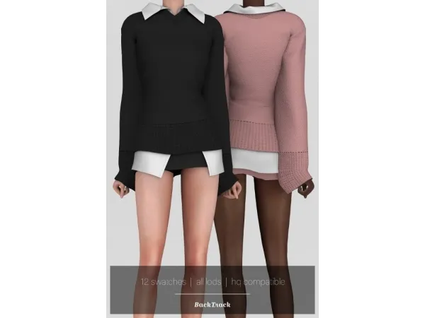 Alpha Shirt Dress with Oversized Sweater by BackTrack - The Sims 4 Custom Content