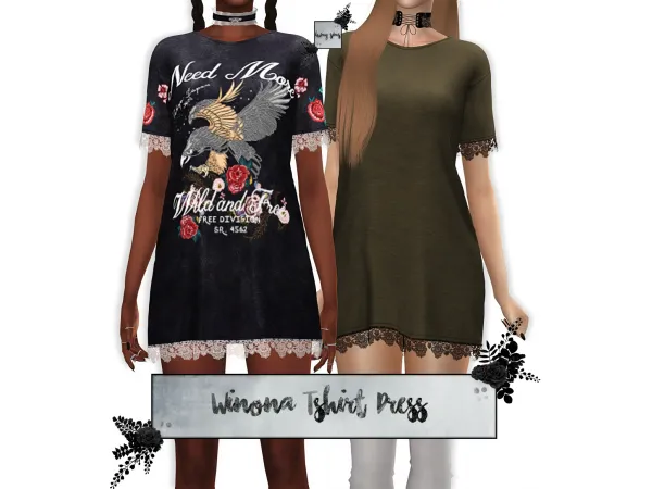 Alpha Winona T Shirt Dress by lumysims - The Sims 4 Custom Content