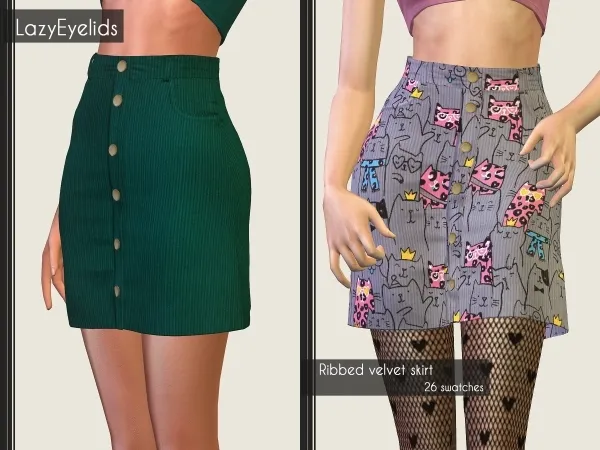 Alpha Ribbed velvet skirt by lazyeyelids - The Sims 4 Custom Content