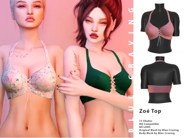 Alpha Zoé Top by bluecraving - The Sims 4 Custom Content