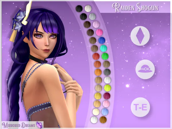 Maxis Match Raiden Shogun Hair by mirroreddreamscc - The Sims 4 Custom Content