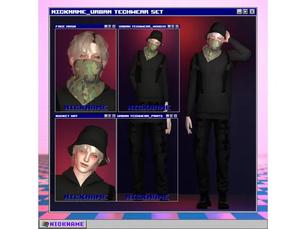 Mix [CAS] Urban techwear_Hoodie pants face mask bucket hat by give me a nickname - The Sims 4 Custom Content