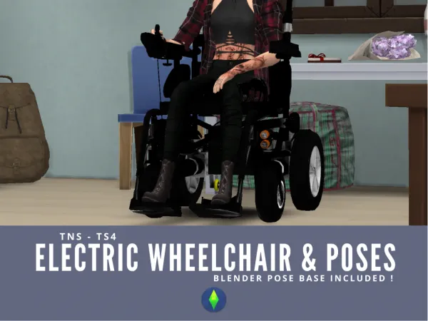 Mix 8 Electric Wheelchair Poses and Blender Pose Base by simsfinds - The Sims 4 Custom Content