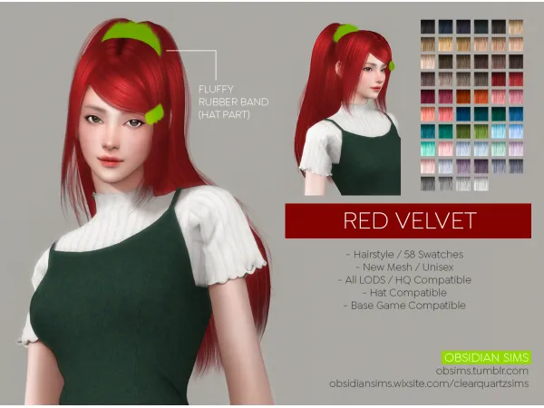 Alpha RED VELVET HAIRSTYLE New mesh by OBSIDIAN SIMS - The Sims 4 Custom Content