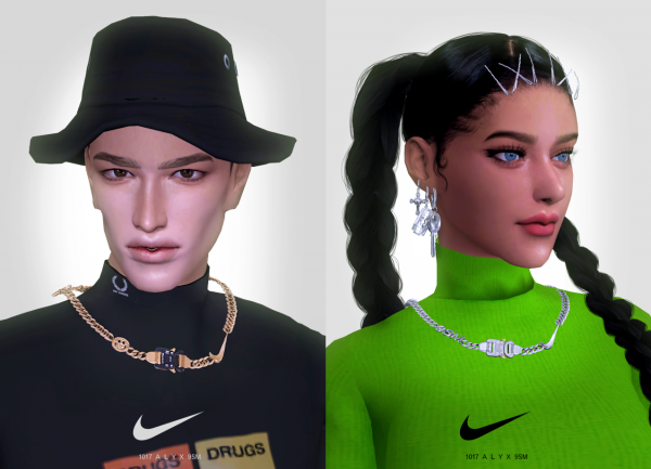 Mix ALYX studio chain necklace Bold charm earrings at Kir by simsfinds - The Sims 4 Custom Content