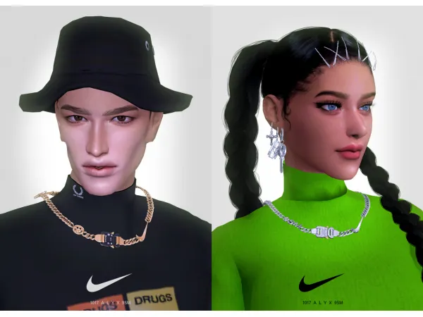 Mix ALYX studio chain necklace Bold charm earrings at Kir - The Sims 4 Custom Content
