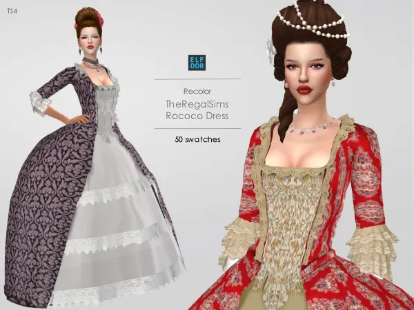 Alpha The Regal Sim Rococo Dress RC by elfdor - The Sims 4 Custom Content