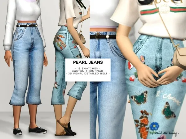 Alpha PEARL JEANS by simsfinds - The Sims 4 Custom Content