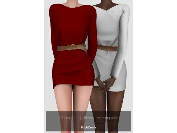 Alpha Belted V Neck Dress by BackTrack - The Sims 4 Custom Content