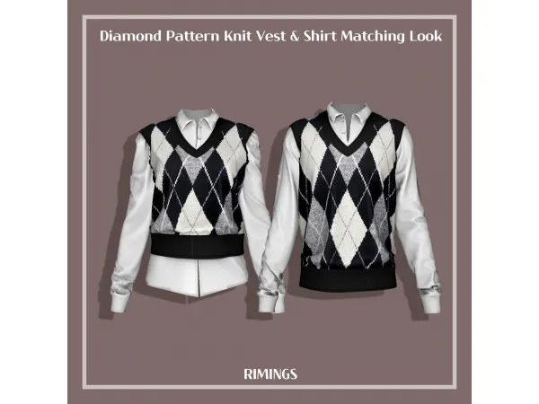 Alpha [RIMINGS] Diamond Pattern Knit Vest Shirt _2 by RIMINGS - The Sims 4 Custom Content