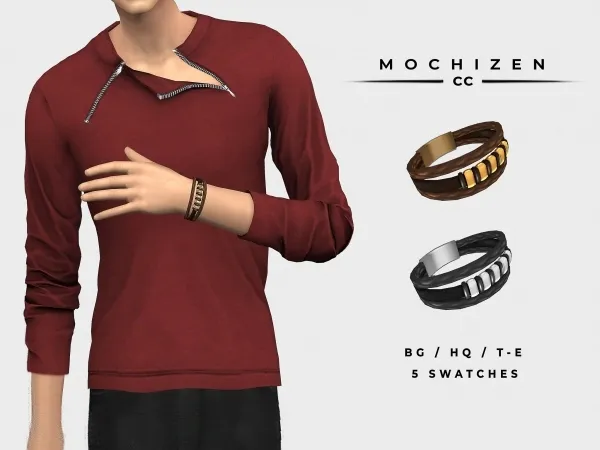 Alpha Mochizen Layered Leather Bracelet Male by mochizen-cc - The Sims 4 Custom Content
