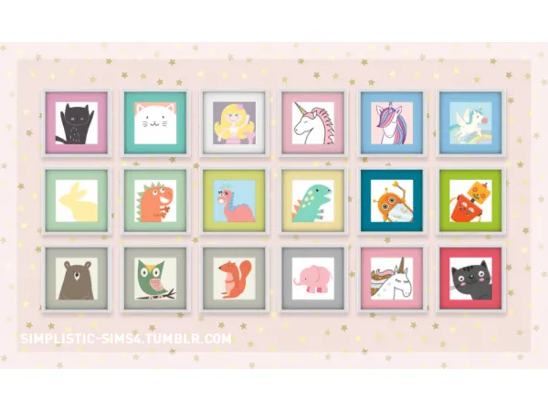 Maxis Match Cutie Pie Kids Room Set Paintings by simsfinds - The Sims 4 Custom Content