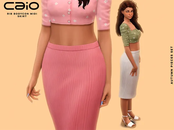 Maxis Match Rib Bodycon Midi Skirt by caio-cc - The Sims 4 Custom Content