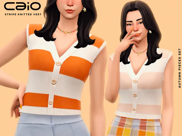 Maxis Match Stripe Knitted Vest by caio-cc - The Sims 4 Custom Content