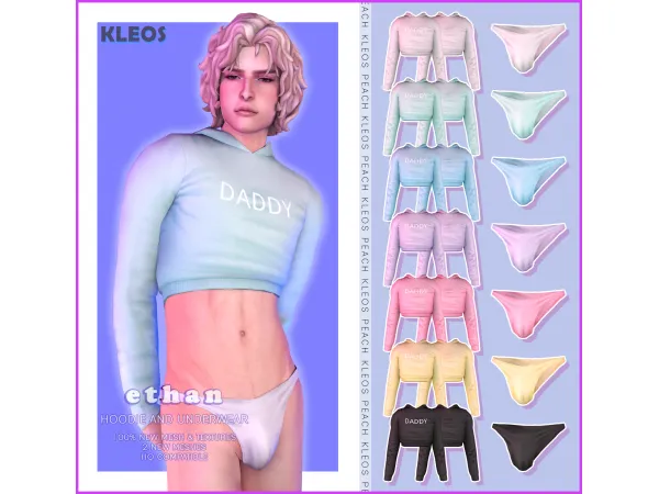 Alpha PEACH Ethan Hoodie And Underwear by Kleos Sims - The Sims 4 Custom Content