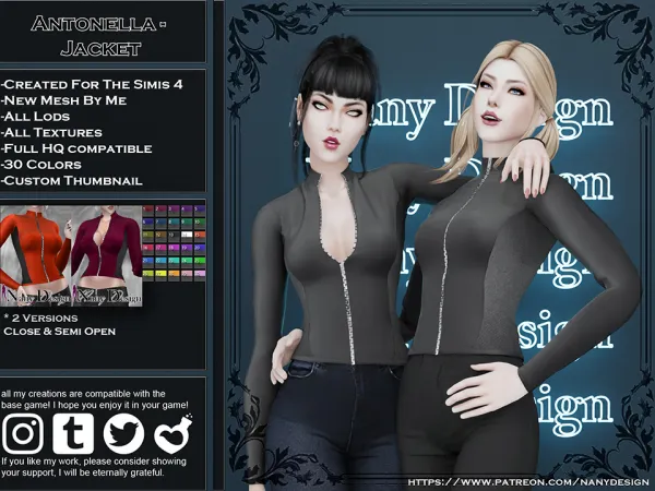 Alpha Antonella Jacket by NanyDesign - The Sims 4 Custom Content