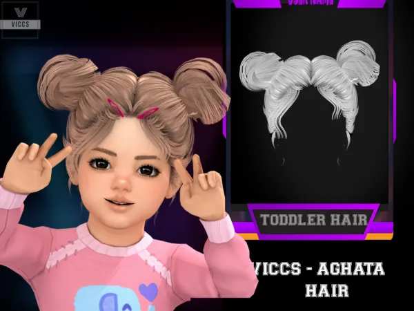 Alpha viccs x backtrack simblreen gift agatha hair for toddlers by viccs - The Sims 4 Custom Content