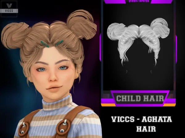 Alpha VICCS X BACKTRACK SIMBLREEN GIFT AGATHA HAIR FOR KIDS by viccs - The Sims 4 Custom Content