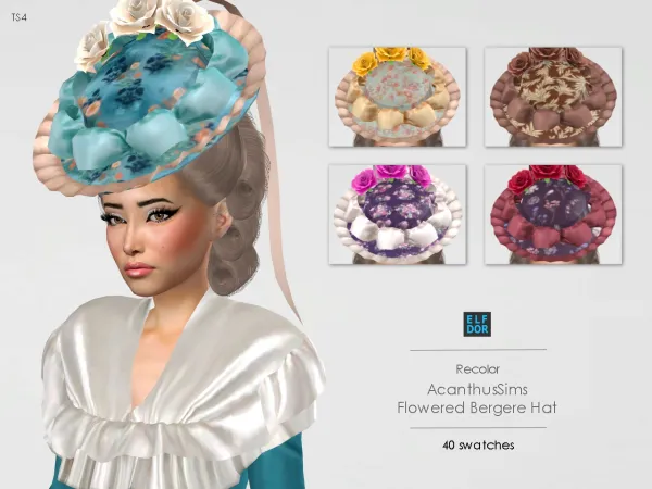 Alpha AcanthusSims Flowered Bergere Hat RC by elfdor - The Sims 4 Custom Content