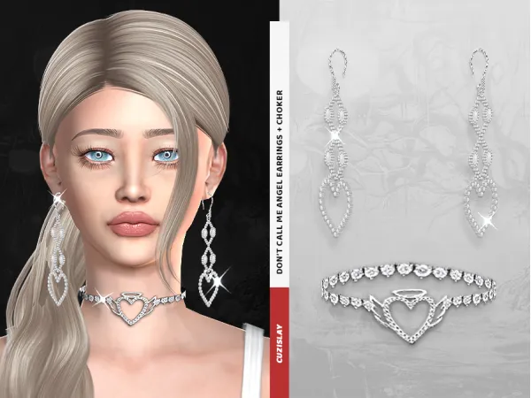Alpha Don't Call Me Angel Earrings Choker by cuzislay - The Sims 4 Custom Content