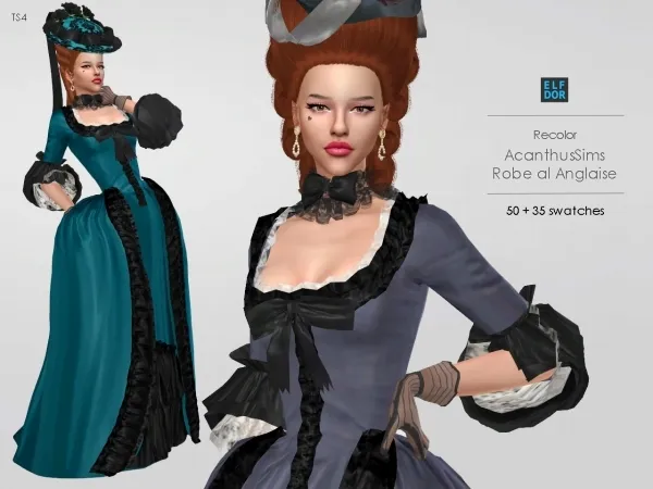 Alpha AcanthusSims Robe a la Anglaise RC by elfdor - The Sims 4 Custom Content