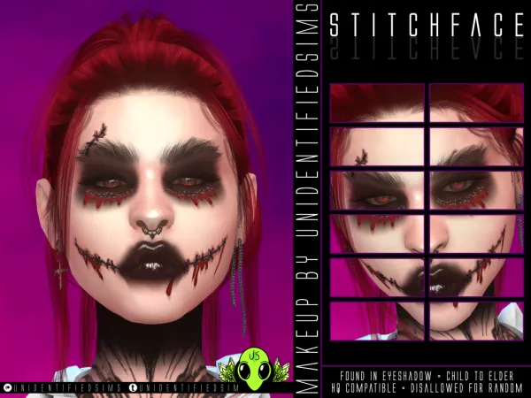 Alpha Stitch Face Makeup by unidentifiedsims - The Sims 4 Custom Content