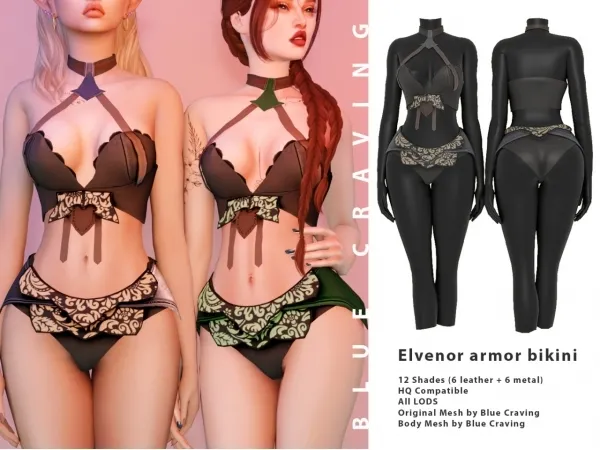 Alpha Elvenor armor bikini by bluecraving - The Sims 4 Custom Content