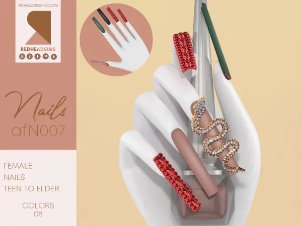 Alpha AF NAILS N007 by redheadsims - The Sims 4 Custom Content