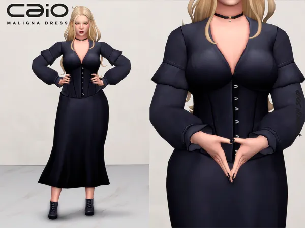 Maxis Match SxC Maligna Dress (Pumpkin Soup Collab) - The Sims 4 Custom Content