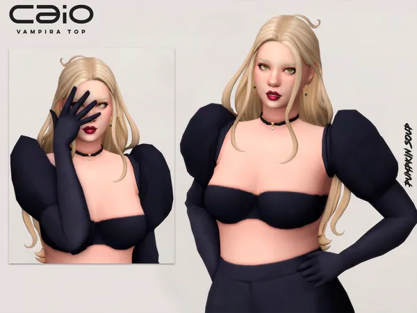Maxis Match SxC Vampira Top (Pumpkin Soup Collab) by caio-cc - The Sims 4 Custom Content