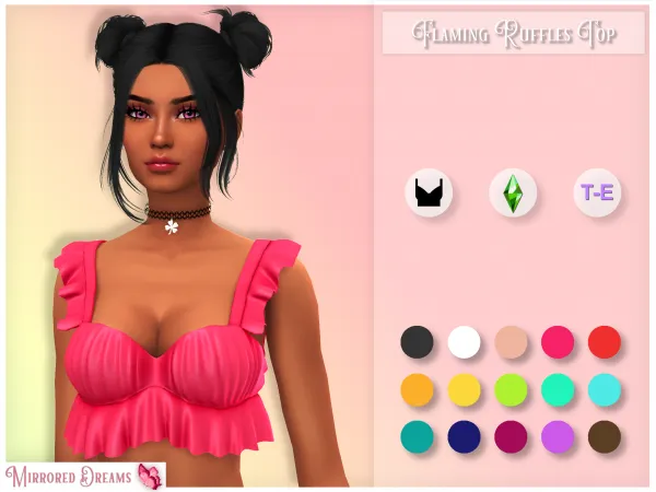 Maxis Match Flaming Ruffles Top by mirroreddreamscc - The Sims 4 Custom Content