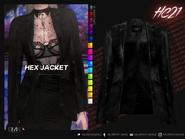 Alpha Hex Leather Jacket [HC21] by bradford - The Sims 4 Custom Content