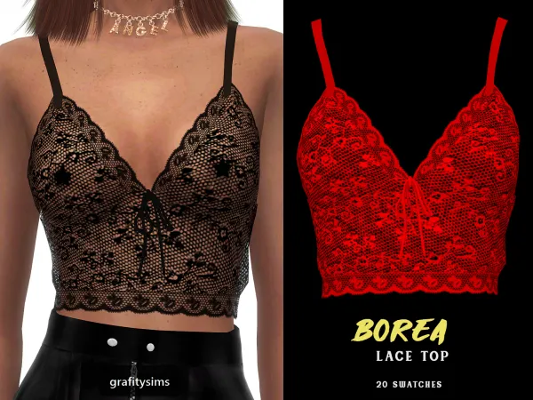 Alpha Borea Lace Top by grafity-cc - The Sims 4 Custom Content
