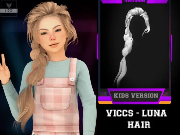 Alpha VICCS_ LUNA HAIR KIDS VERSION by viccs - The Sims 4 Custom Content