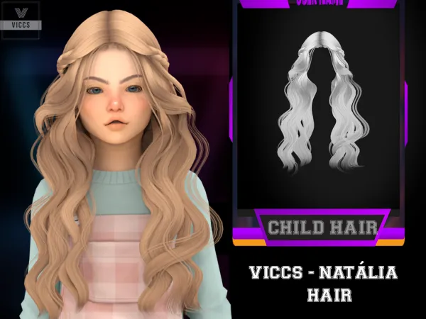 Alpha VICCS_NATALIA HAIR FOR KIDS by viccs - The Sims 4 Custom Content