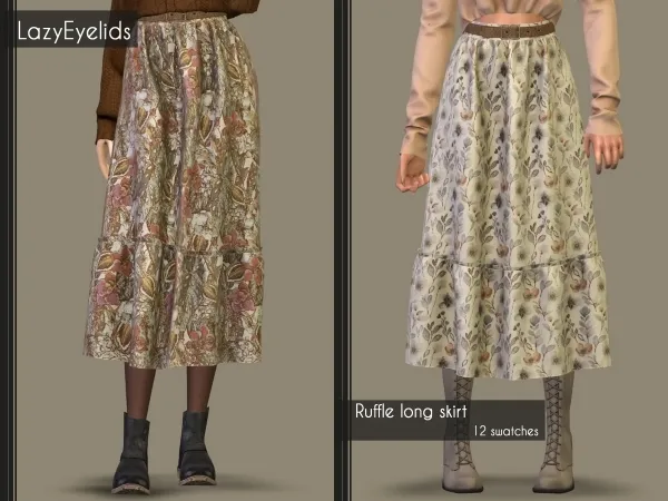 Alpha Ruffle long skirt by lazyeyelids - The Sims 4 Custom Content
