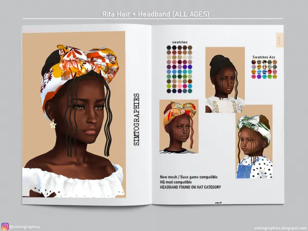 Mix Rita Hair and Headband by simtographies - The Sims 4 Custom Content