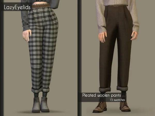 Alpha Pleated woolen pants by lazyeyelids - The Sims 4 Custom Content