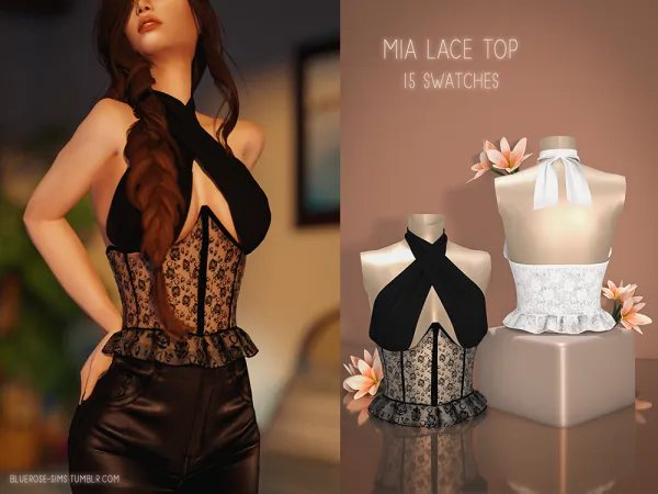 Alpha Mia Lace Top BRsims by bluerose-sims - The Sims 4 Custom Content